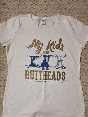 Fruit of the Loom Womens White Graphic Tee - "My Kids Are Buttheads"